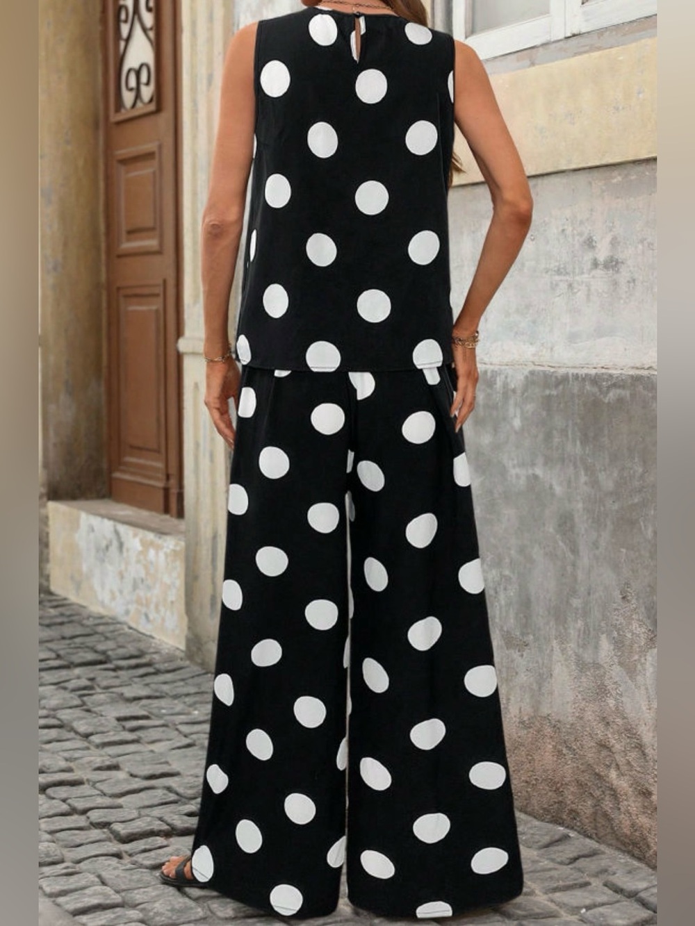 Polka Dot Wide-Leg Set - Black & White Set - Picture 3 of 3